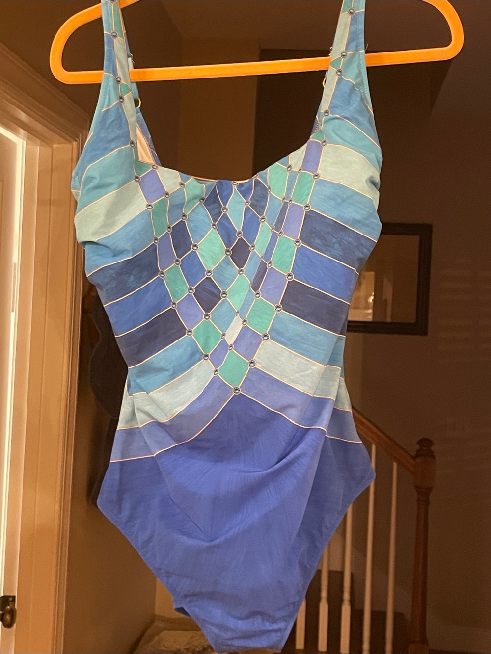Ladies Blue Mosaic One-Piece Swimsuit size 18